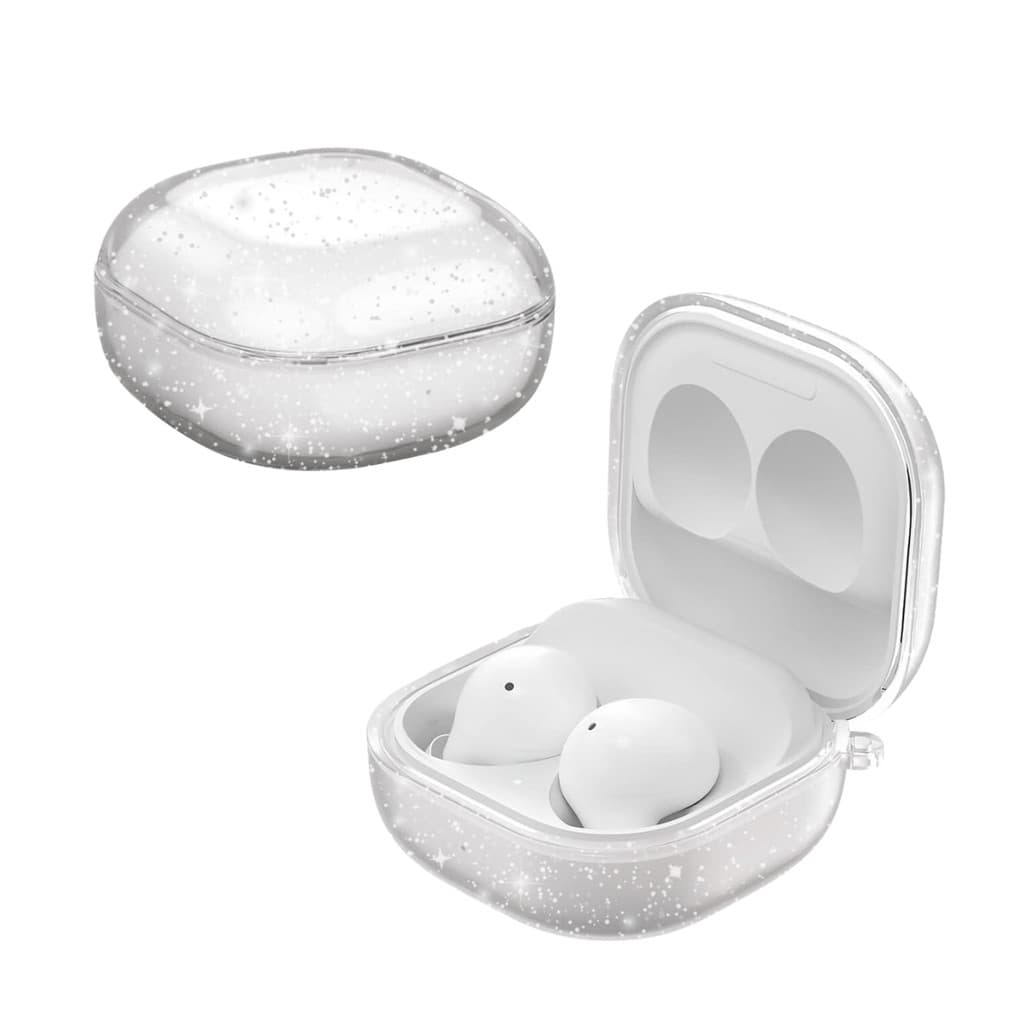 Capa Protetora Nerdcase para Samsung Galaxy Buds 2, Buds Fe, Core, Live, Pro, Transparente Glíter