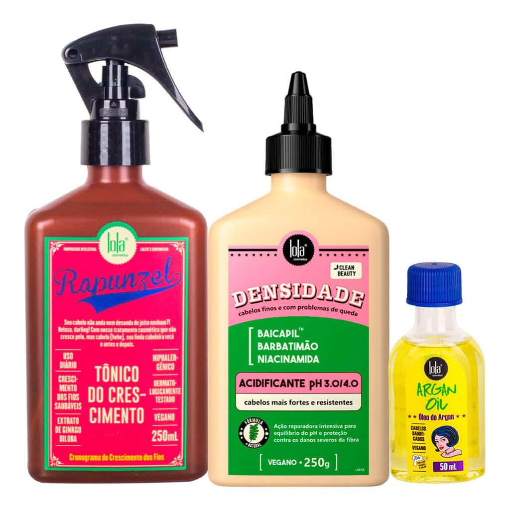 KIT Acidificante Densidade 250ml & Tonico Rapunzel 250ml & Oil Argan 50ml