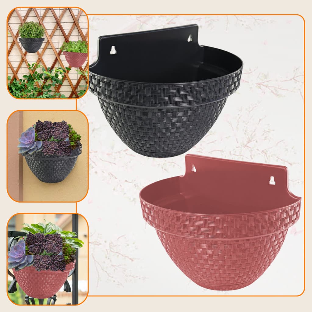 Vaso De Parede Planta Flor Meia Lua Rattan 3 Litros Preto ou Marrom Terracot
