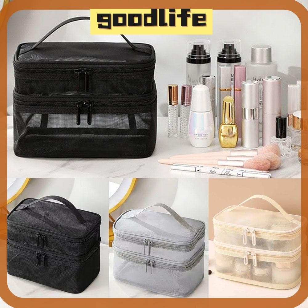 Bolsa Cosmética De Viagem GOODLIVE , Organizadora De Maquiagem De Grande Capacidade De 1/2/3 Camadas , Malha Transparent