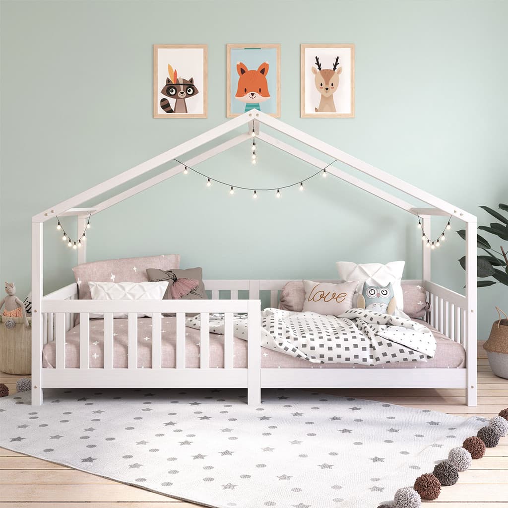 Cama Montessoriana Madeira Maciça Casa com Estrado Lisan