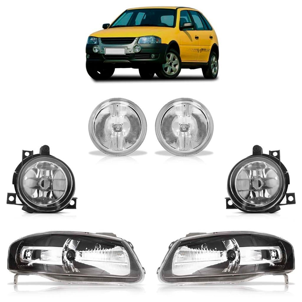 Kit Farol Gol Rallye G4 2006 2007 2008 2009 2010 Máscara Negra Friso Cromado + Par Farol Milha