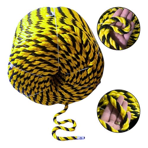 Corda Sinalização Zebrada Isolamento Segurança Trabalho Multiuso Amarelo Preto 10mm 220metros
