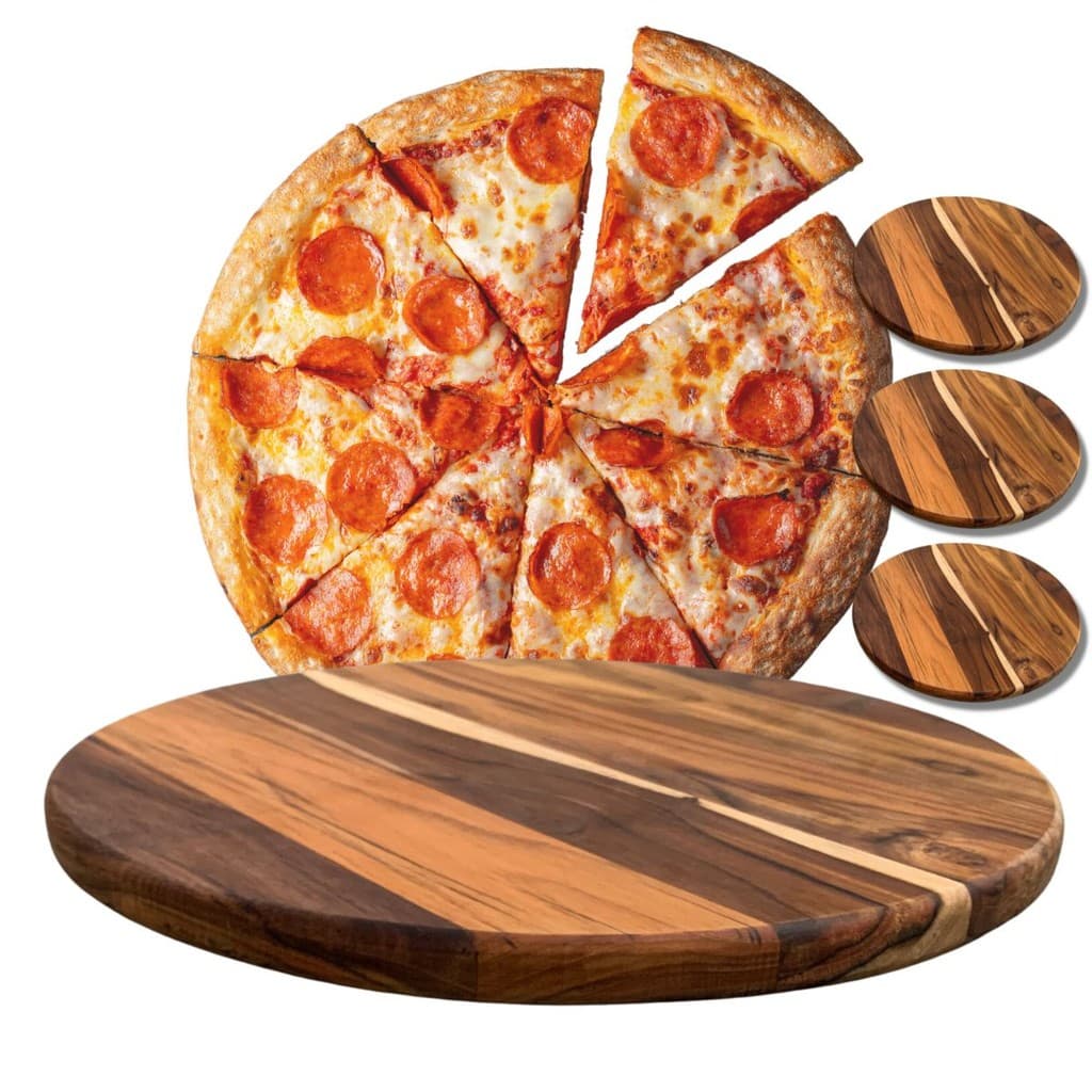 Kit 3 Tábuas 30Cm De Madeira Teca Para Cortar E Servir Pizzas
