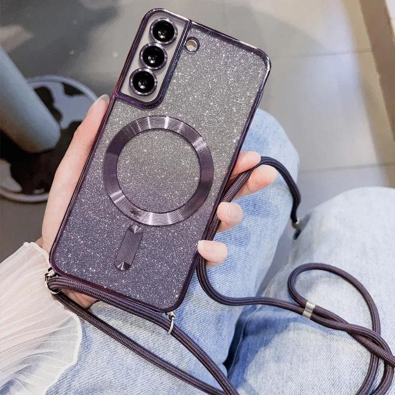 Samsung Galaxy S24 FE Ultra S23 S21 S22 Plus Nota 20 A35 A55 A15 Crossbody Cordão Magnético Caso Capa De Carga Sem Fio