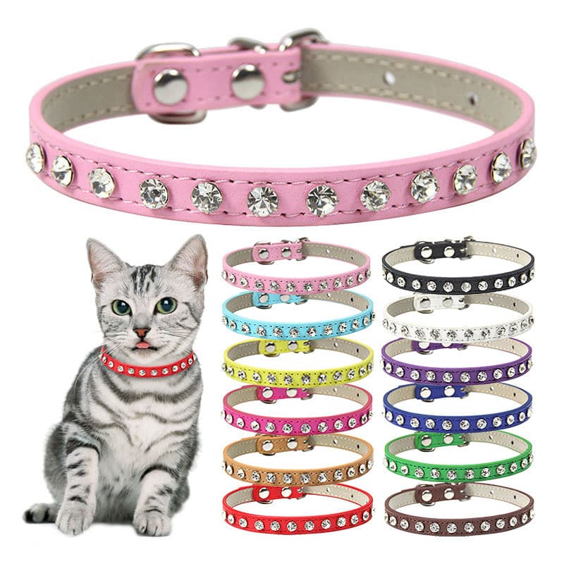 Brilhante Cristal Strass Coleira Para Animais De Estimação Couro Do Plutônio Pescoço Cinta Corrente Segura Gato Cão Maci