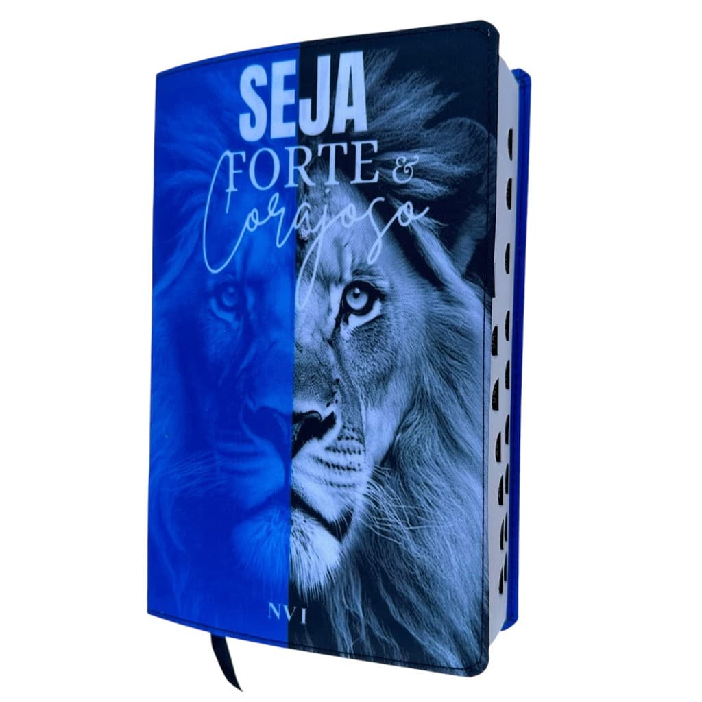 Bíblia NVI Leão azul seja forte e corajoso | Com Índice Letras Grandes
