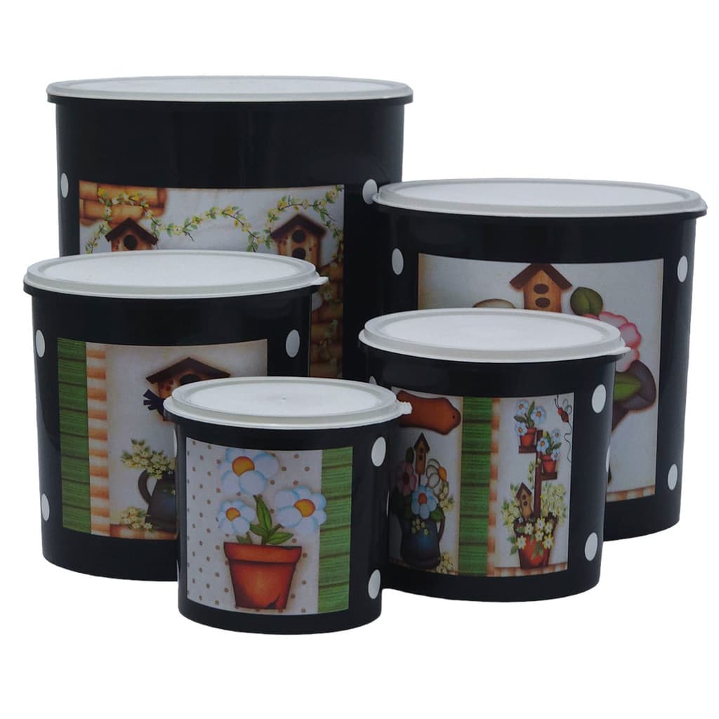 Kit Latas Plásticas Adesivadas para Armazenar Mantimentos e Decorar Cozinha