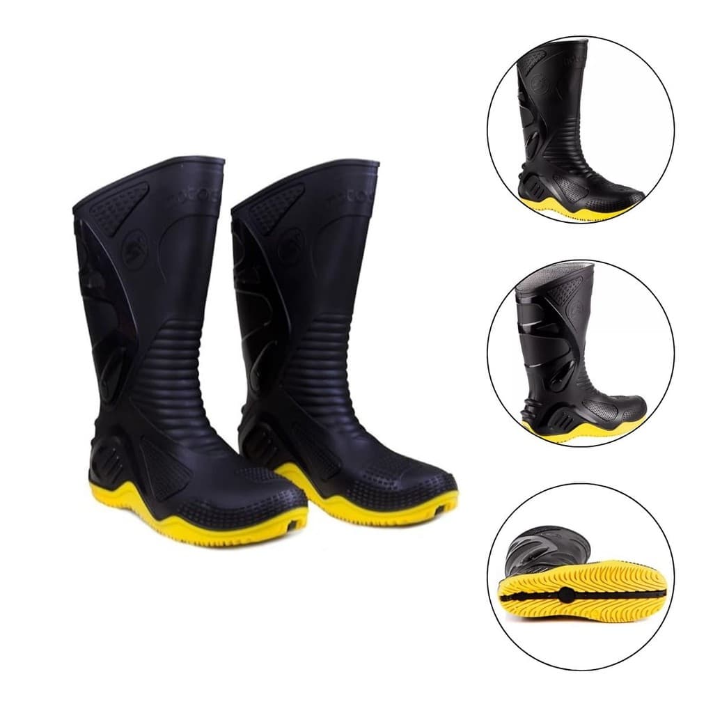 Bota Impermeável PVC Com Forro Cano Longo Motociclista Motosafe Solado Amarelo