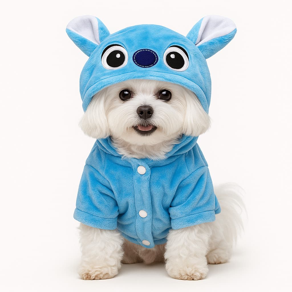 Roupa Moletom Fantasia Para Cachorro Roupinha Stitch Pet Inverno Frio Com Capuz Inverno