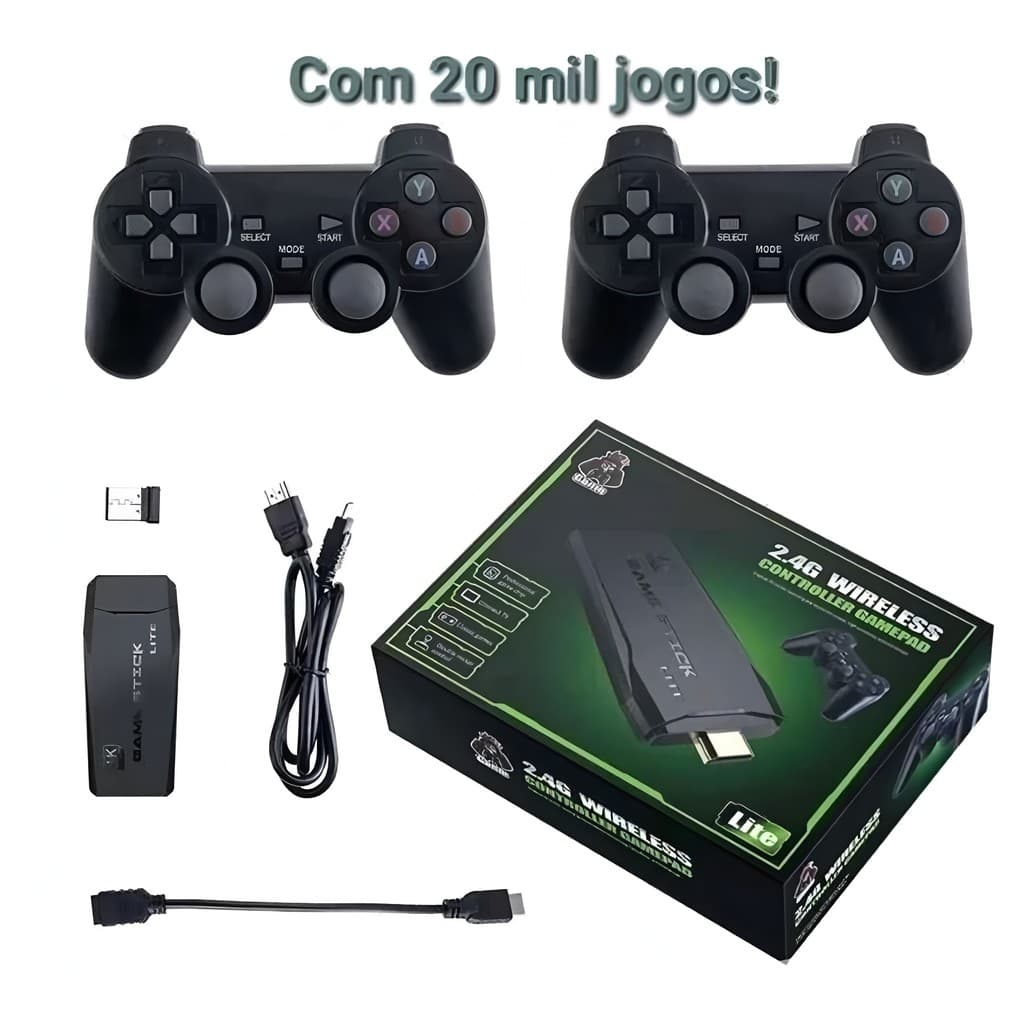 FUSHANG Bastão De Videogame 4K Com 20000 Jogos 64gb 2 Controladores Sem Fio Console Portátil Retrô