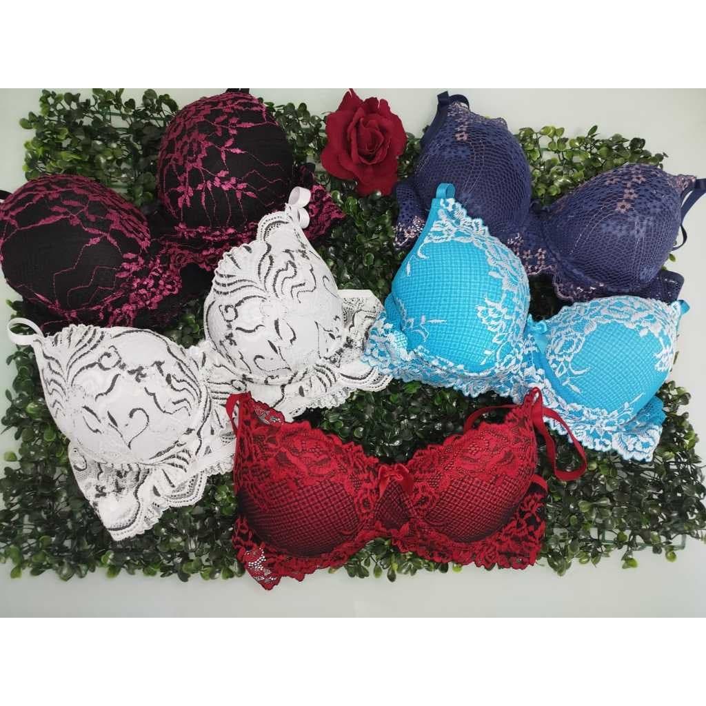 Kit 5 Sutiã com Bojo de Renda conforto e sustentação bicolor