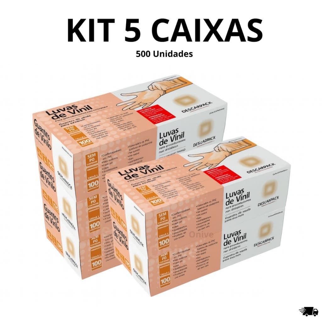 Kit 5 Luva Vinil Transparente Descartável Sem Pó 500 Unidades