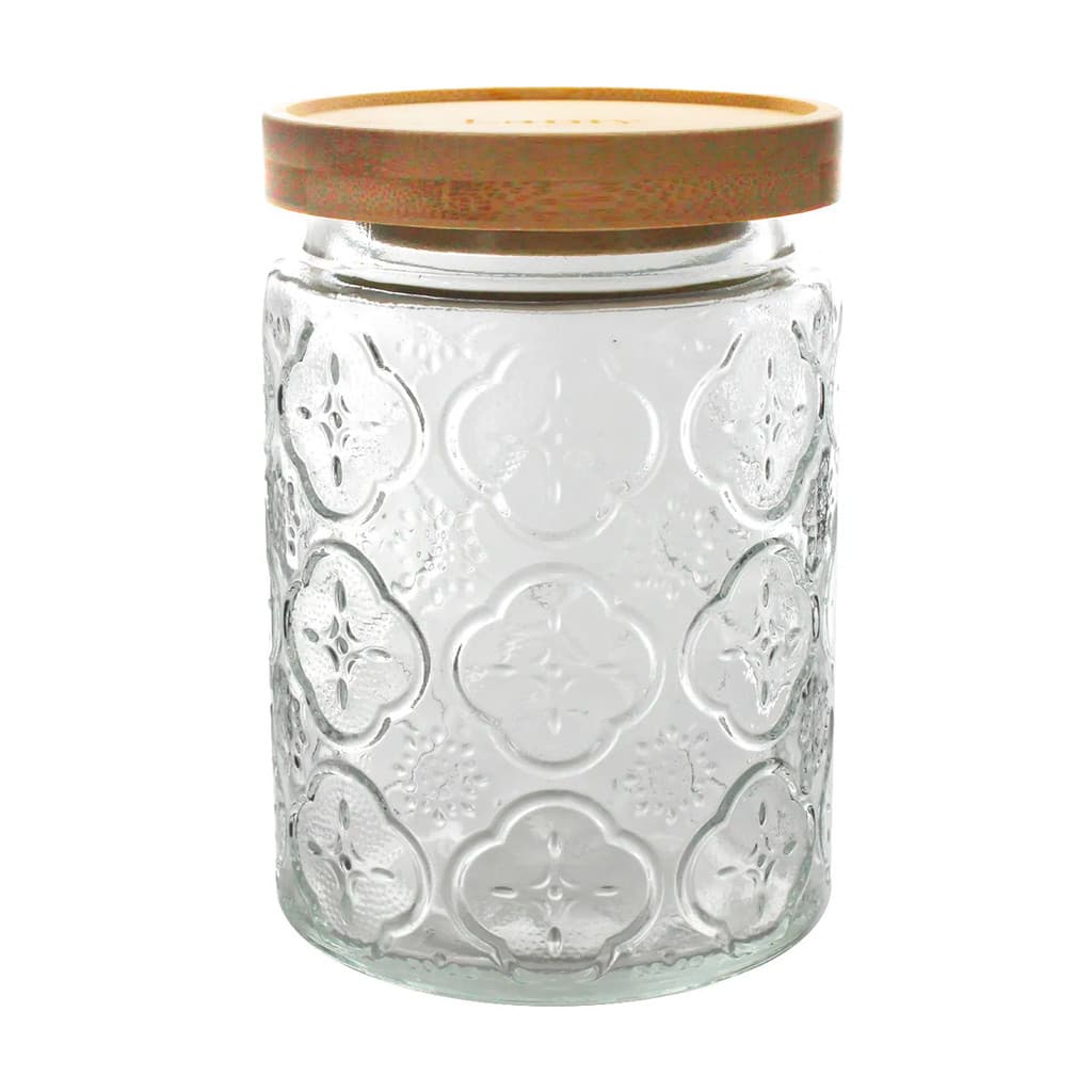 Pote De Vidro Flores Hermético 770ml Com Tampa De Bambu Luxo