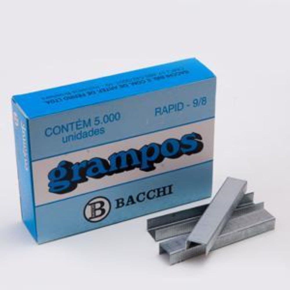 Grampos Bacchi - 9/8 - Galvanizados com 5000 grampos para grampeadores manuais.