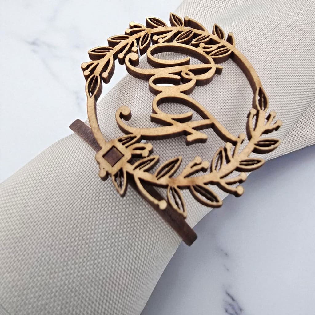 100 Anéis Porta Guardanapos Casamento Brasão Monograma Personalizado Inicial dos Noivos MDF