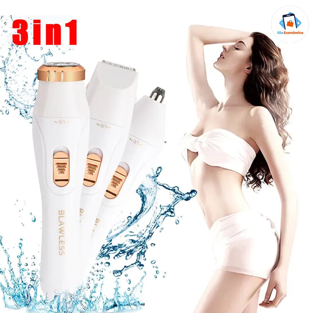 Depiladora Elétrica Recarregável USB Multifuncional 3 em 1 para Barbear Corporal e Facial Rapido e Suave
