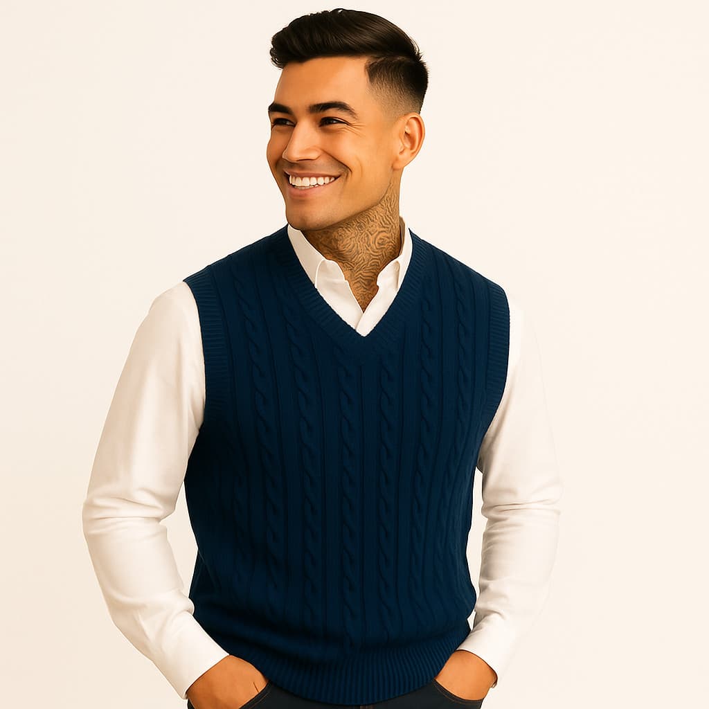 Colete de lã trançado frio sueter moletom masculino - modelo exclusivo