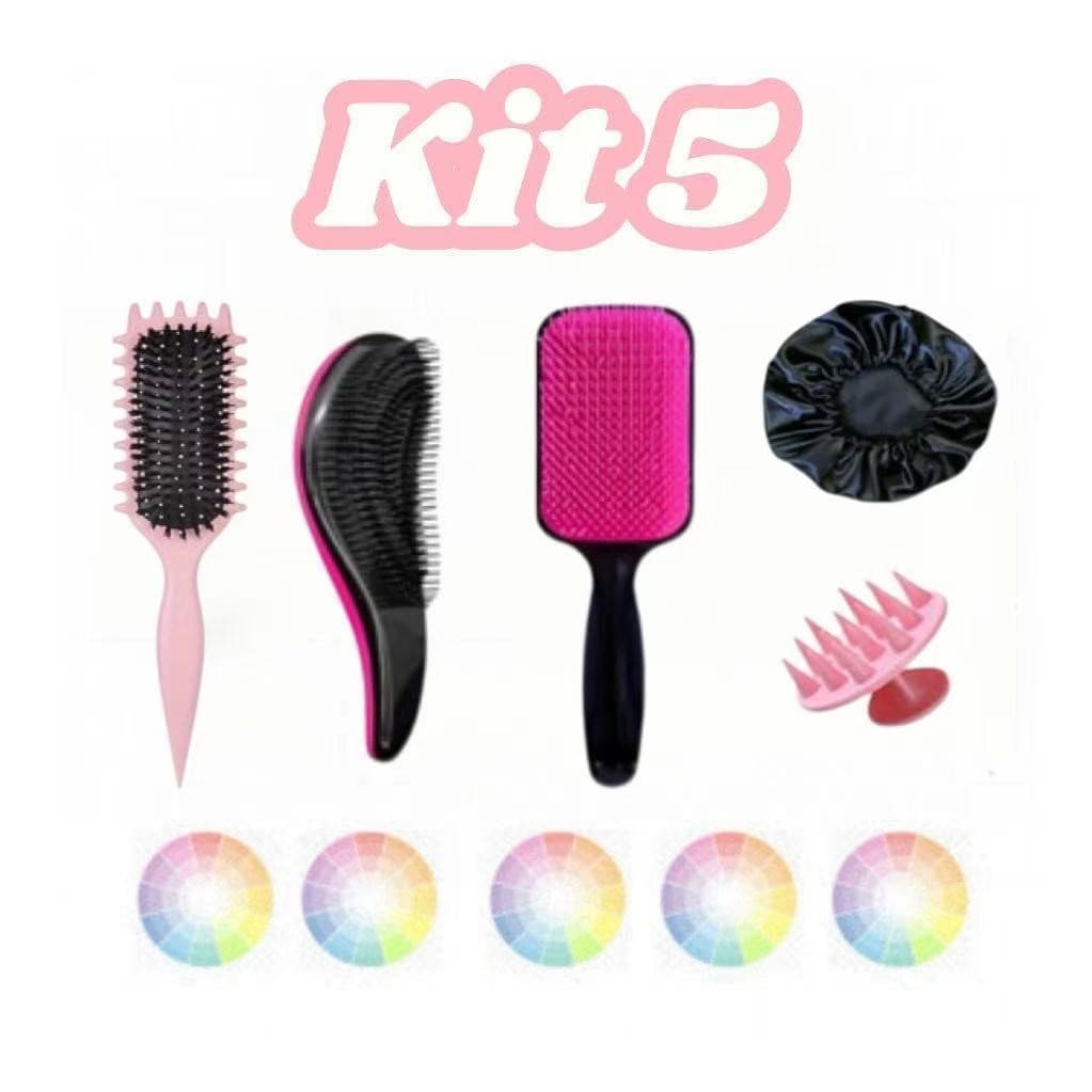 Kit 5 Escovas Para os Cabelos, Onda, Mágica, Massageadora，Raquete  e uma touca de cetim.