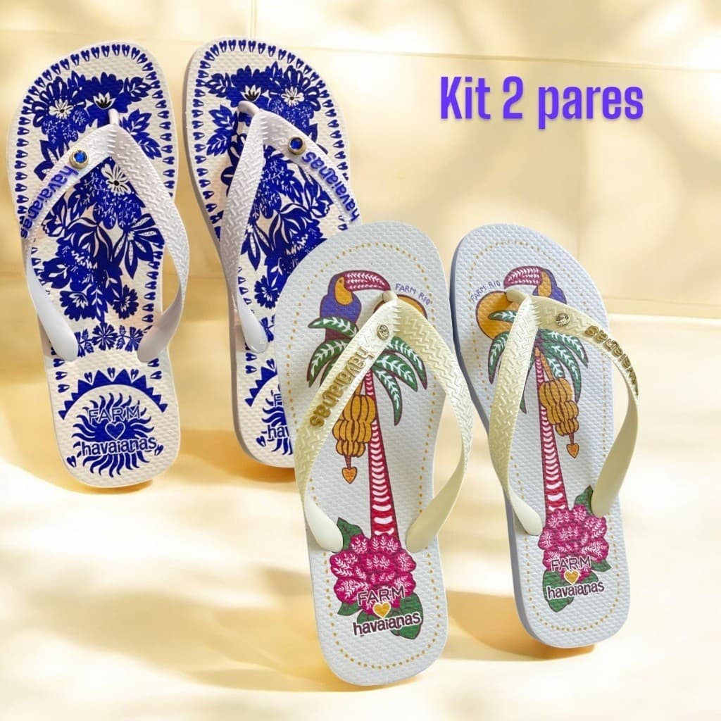 Kit Chinelo Feminino De Dedo Estampado Confortável 2 Pares Promoção