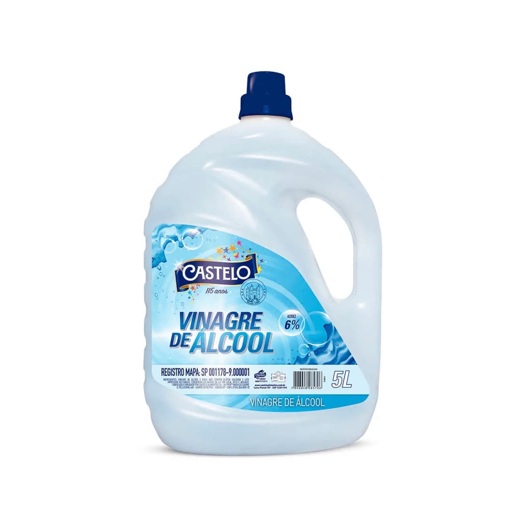 VINAGRE de Limpeza CASTELO Álcool 6% 5L Galão Biodegradável Atóxico Cozinha Azulejos Limo