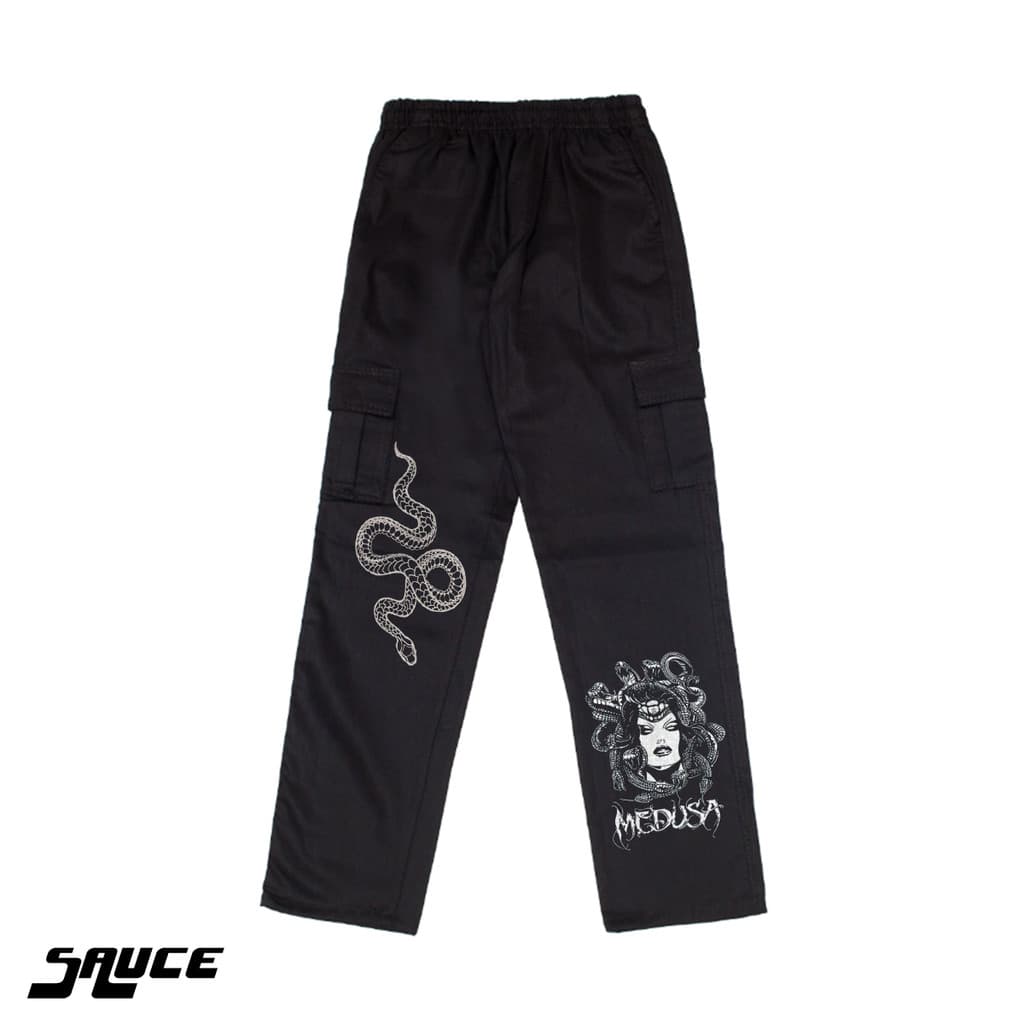 Calça Cargo Medusa Serpente Sarja Streetwear Unisex