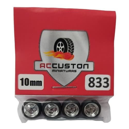 Rodas com pneu de borracha Para Customização de Hot Wheels Matchbox 1/64  Ac Custon  10 mm modelo 833 Perfil Baixo