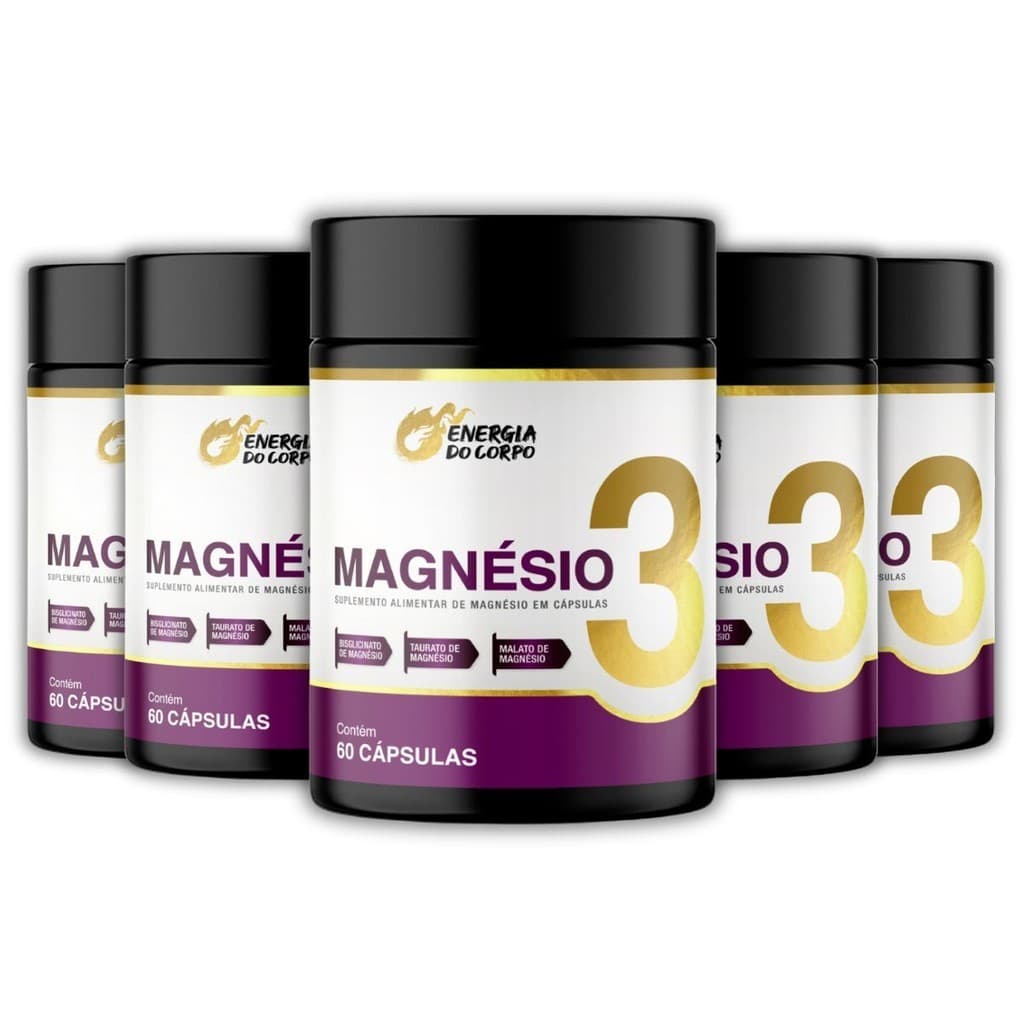 Kit 5x Magnésio 3 Bisglicinato, Taurato e Dimalato 60 Cápsulas