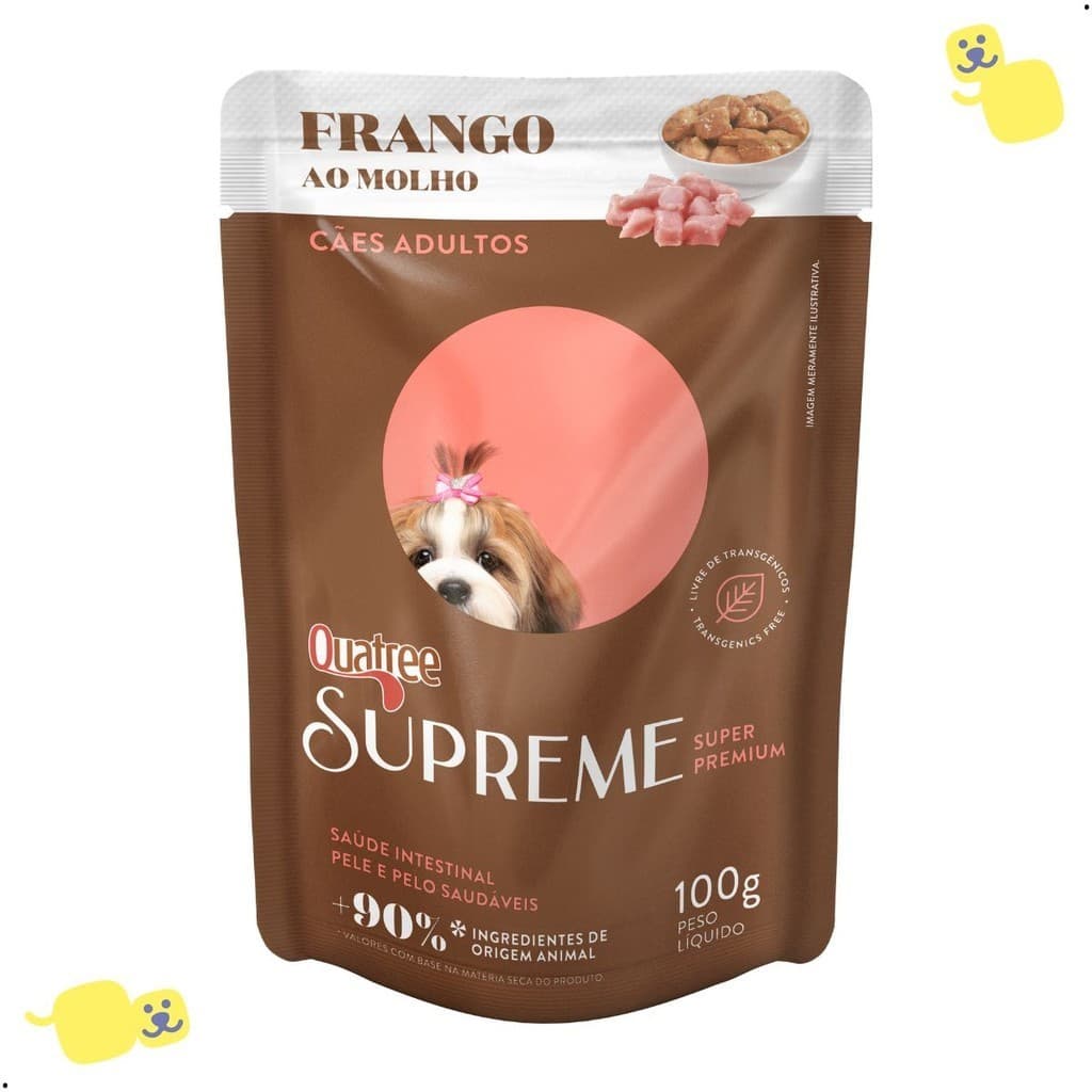Kit 18 Unidades Sachês Quatree Supreme Ração Cães Adultos Frango 100g Alimento Super Premium