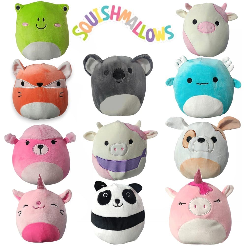 Squishmallows Pelúcia Squish Macia Animais Bichinho de Pelucia Vaca Sapo Unicórnio Cachorro