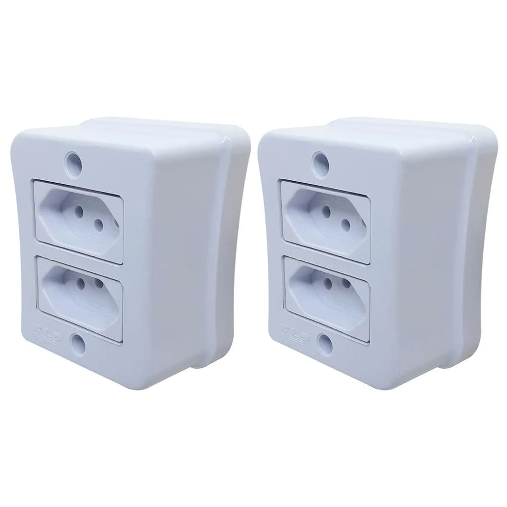 Kit 2 Tomada Dupla 2p+t 10A Sobrepor Externo Placa Espelho Branco
