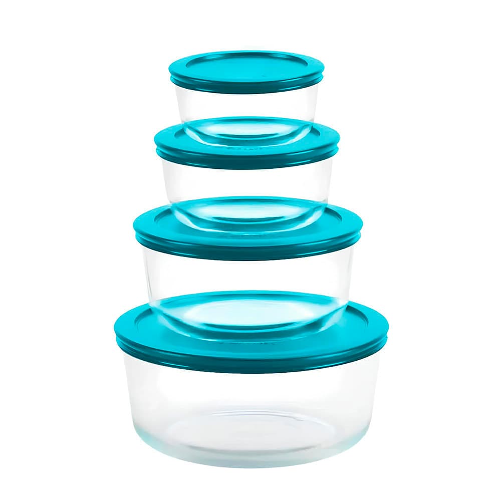 Conjunto Jogo C/4 Potes de Vidro Refratário C/ Tampa Azul 236ml, 472ml, 944ml e 1652ml