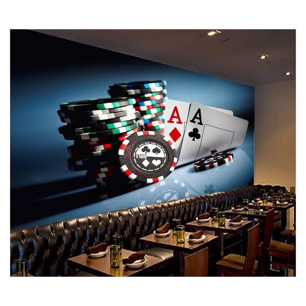 Adesivo de parede Jogos baralho cartas naipe fichas poker cassino papel de parede m² JCS 044