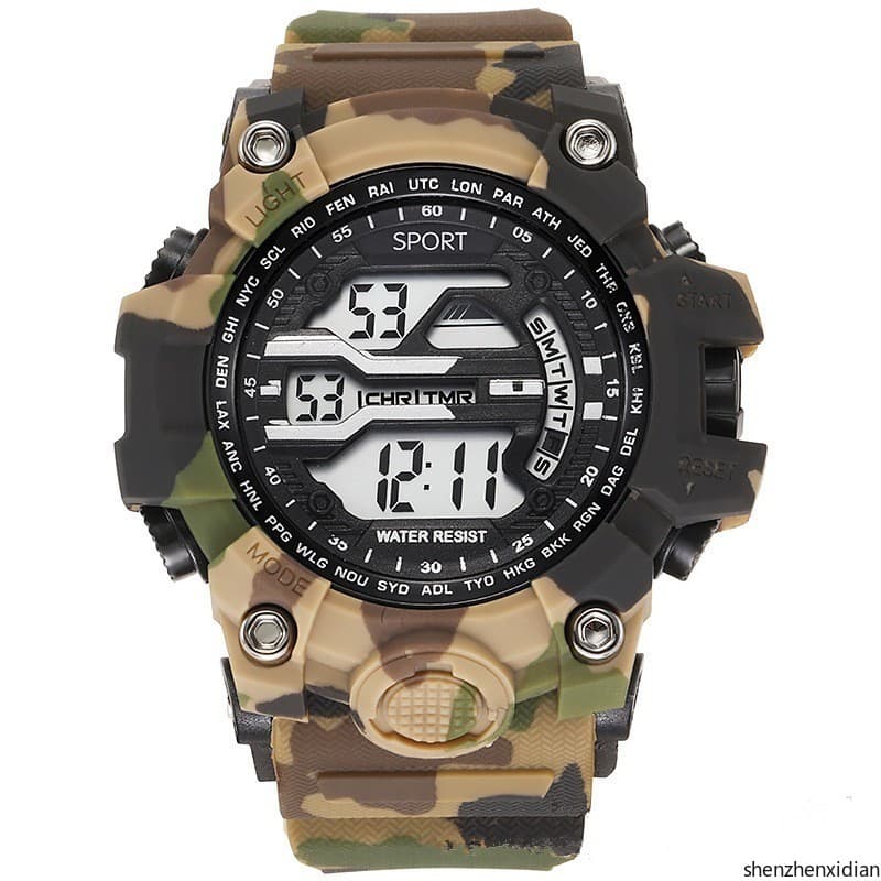 Relógio Masculino Militar Ao Ar Livre Camuflado PU À Prova D'água Relógios De Pulso Estilo Esportivo Casual Digital