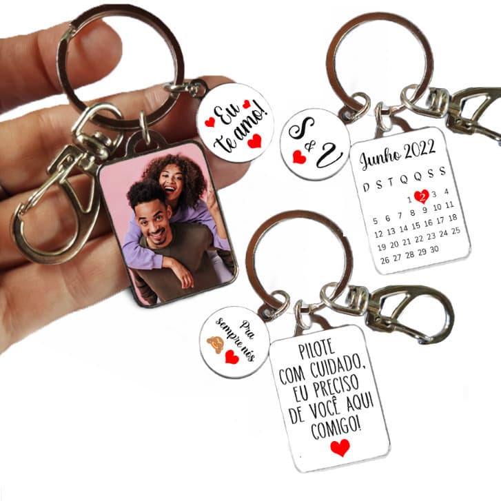 Chaveiro Personalizado com Foto Calendário Frase Pingente Frente e Verso