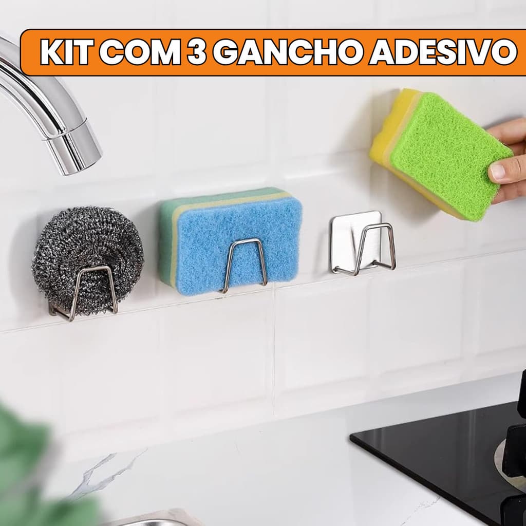 3 Un Gancho Para Esponja Aço Inoxidável Suporte Porta Bucha De Pia Prateleira