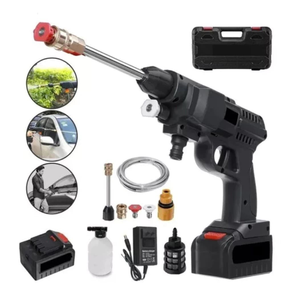 Oferta)Lavadora De Alta Pressao Lava Jato Portátil 2 Bateria Recarregavel Para Carros E Jardins Linha Melhor precos