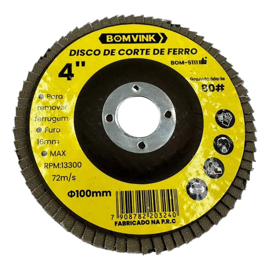 Kit C/ 10 Discos De Lixa P/ Desbaste 100mm Furo 16mm