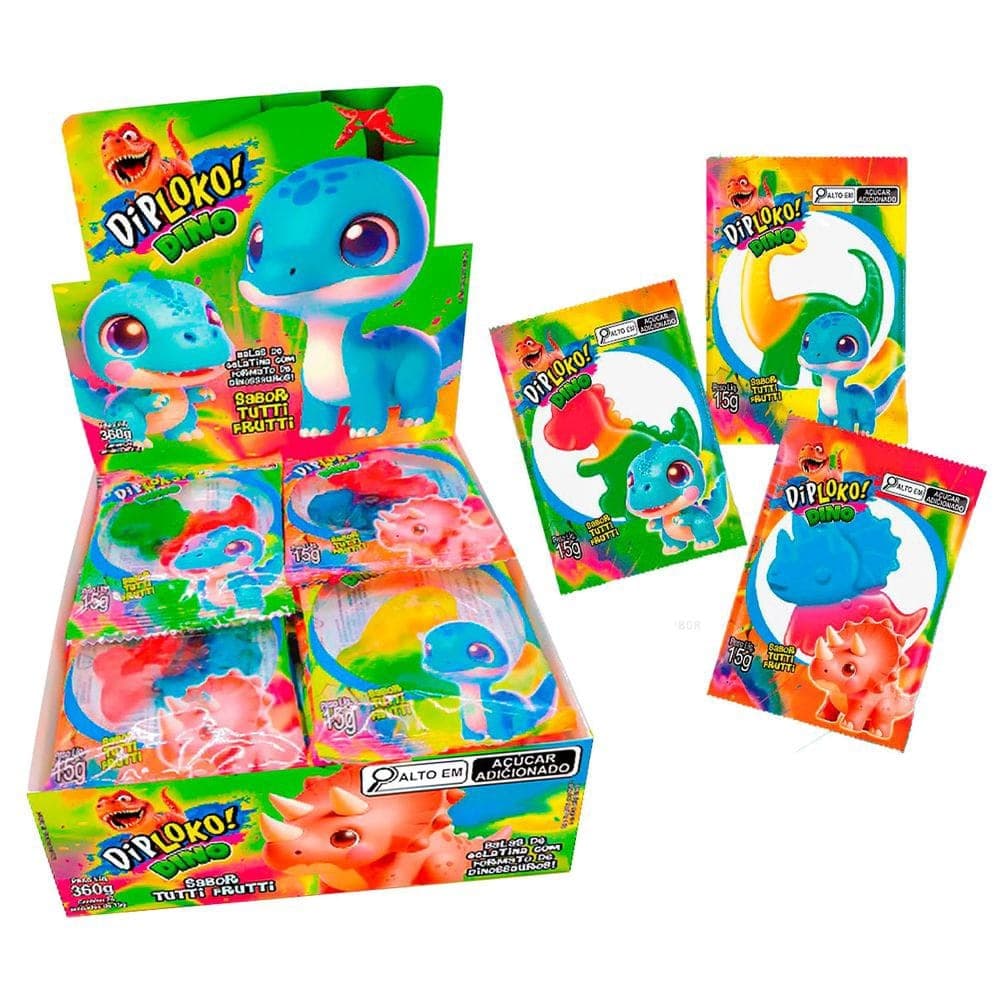 DIP LOKO GUMMY DINO COM 24 UNIDADES DE 15G CADA