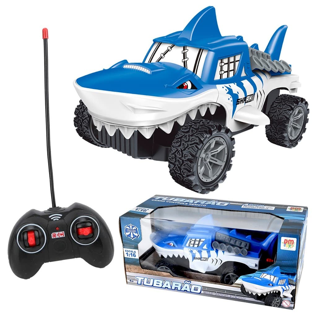Carrinho Controle Remoto Infantil Com Design Tubarão E Rodas Para Off-Road - Dm Toys