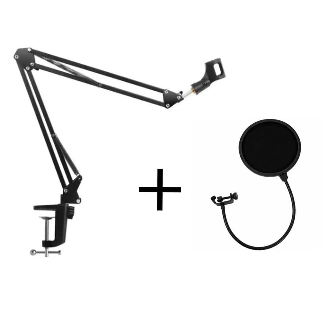 Suporte Articulado para Microfone + Pop Filter Anti Puff Condensador Estúdio Haste Flexível Universal