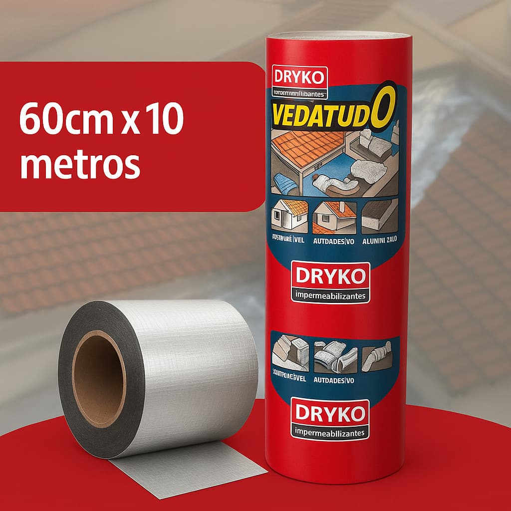 Fita Manta Asfaltica Para Telhado 60cm x 10mt Adesiva Aluminizada Multiuso VedaTudo Dryko