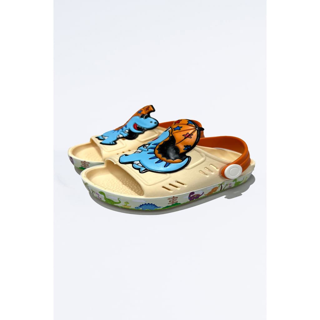 Babuche Infantil Menino Dinossauro Bege
