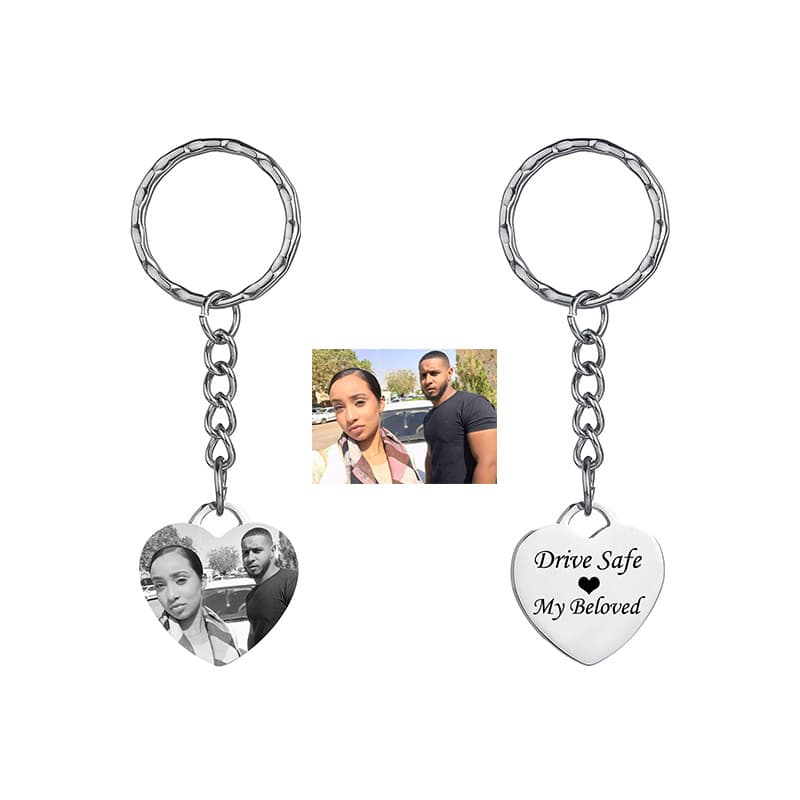 Personalizado Gravado Foto Nome Coração Chaveiros Unidade De Aço Inoxidável Seguro Chaveiro Feminino Masculino DIY