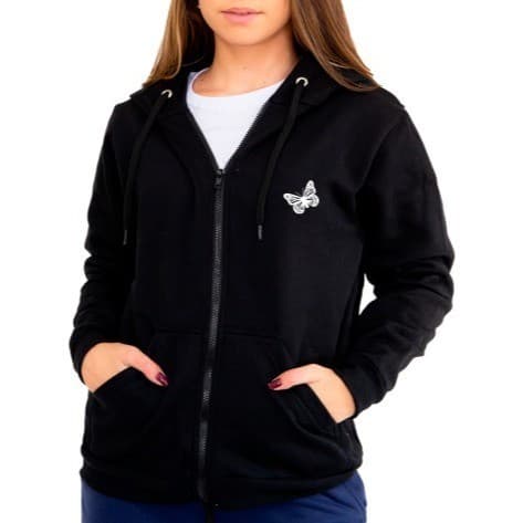 Blusa Moletom Feminina Borboleta Butterfly Com Zíper Flanelada Algodão