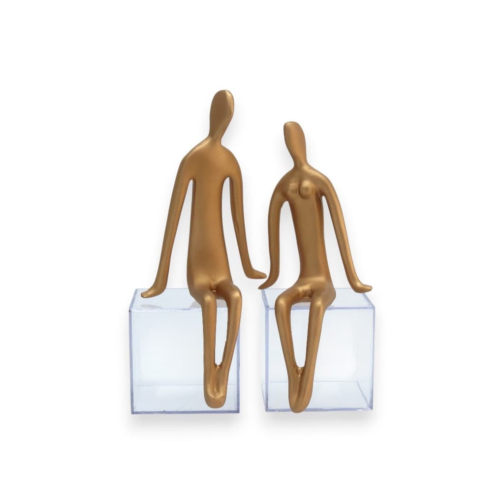 Kit 2 Esculturas Decorativas Casal Alumínio Cor Bronze