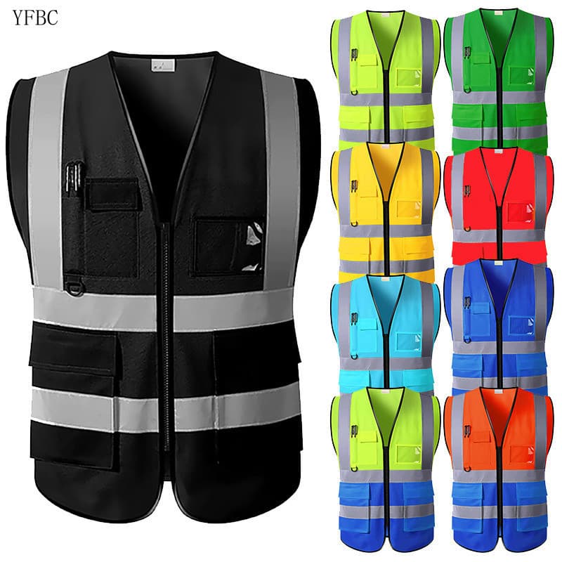 Colete de Segurança Refletivo Preto Personalizado para Ciclismo com Visibilidade e Bolsos D0HY