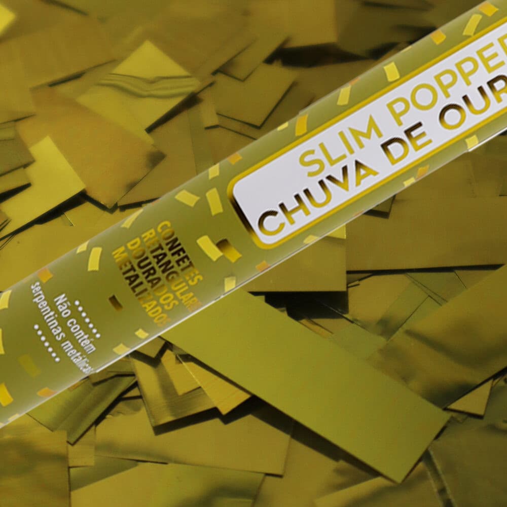 Lança Confete Dourado Metalizados Slim Popper Chuva De Ouro Ref 8830 - 3 Popper