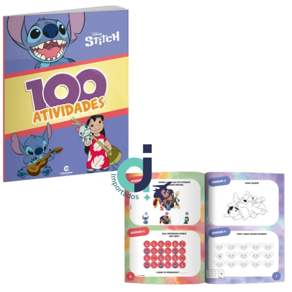 Livro de Atividades Disney Stitch Infantil Passatempos, Pintura, brincadeiras Caderno e jogos stitch