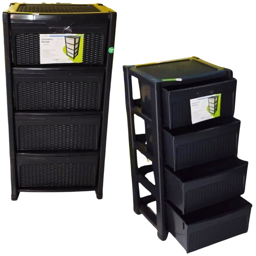 Gaveteiro Rattan 4 Gavetas G Organizador Multiuso 38x45x90cm Ratan Plástico Topplast Grande Reforçado
